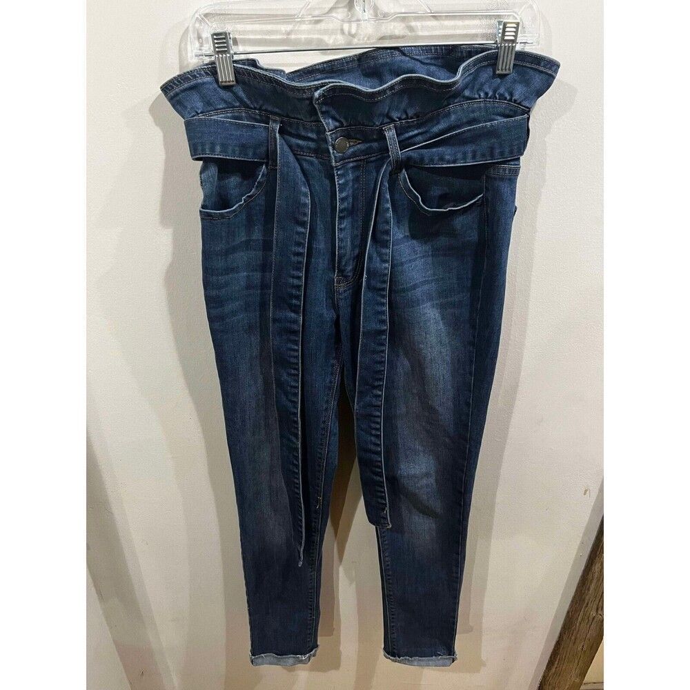 Cest Toi Jeans Womens 5 Paperbag Skinny Ankle Blue High Rise Belt Stretch Y2K